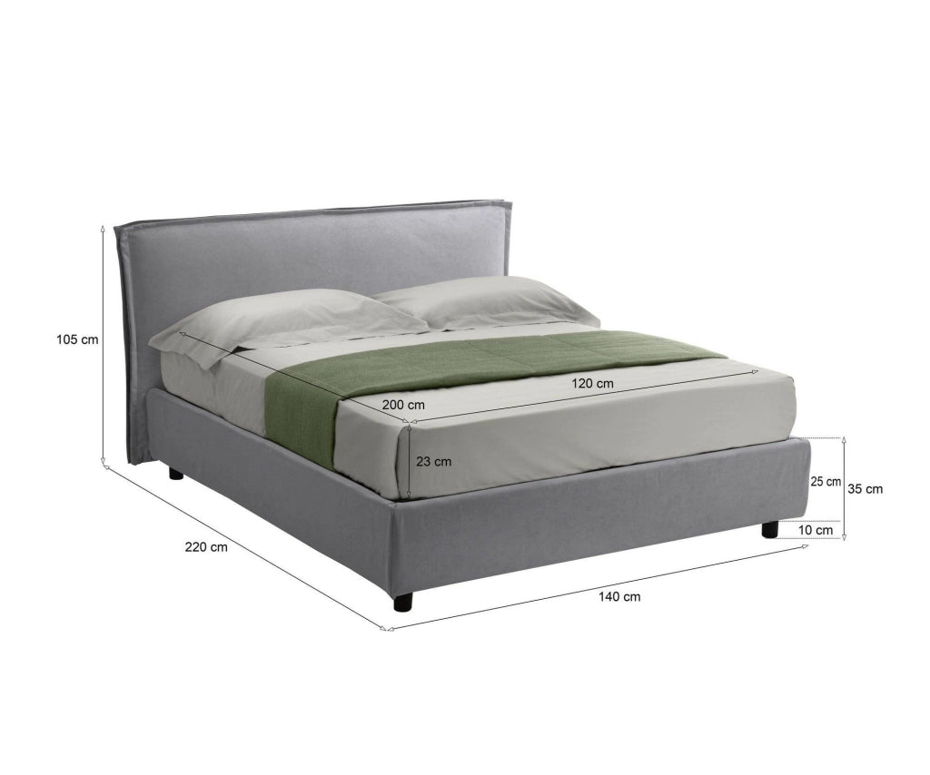 Brienza, Letto Alla Francese Materasso Incluso Made in Italy, Grigio
