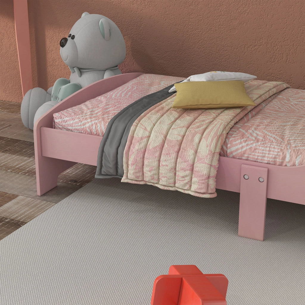 Struttura Letto Singolo per Bambini 140x70 cm con Bordi Rialzati e Doghe in MDF Rosa
