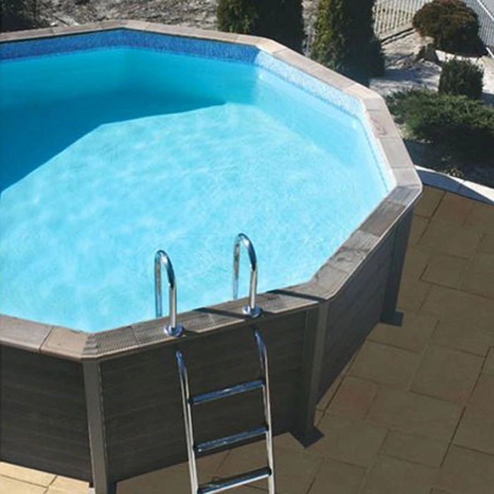 Kit Piscina Cemento Effetto Legno Naturalis Decagonale  4,93 X H 1,40 M Con Filtrazione A Sabbia E Locale Tecnico