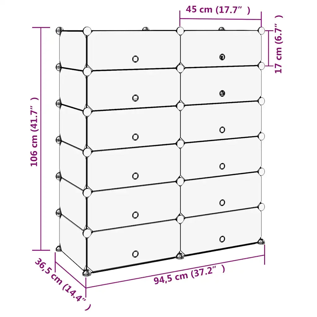 Scarpiera-Scaffale per scarpe Nera 94,5x36,5x106 cm in PP