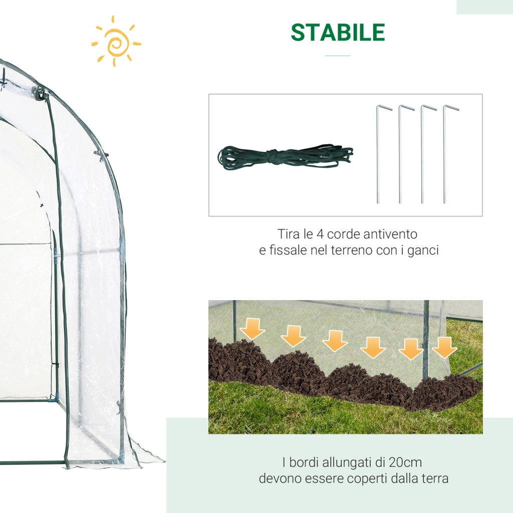 Serra Tunnel da Giardino ¨C Xylo ¨C PVC con Telaio in Acciaio, Porta Avvolgibile, 2x2.5x2m