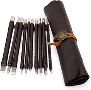 Decine di pezzi di beigli di legno in acciaio di tungsteno per il taglio del legno - Set per professionisti e principianti con tasca di stoffa in pelle