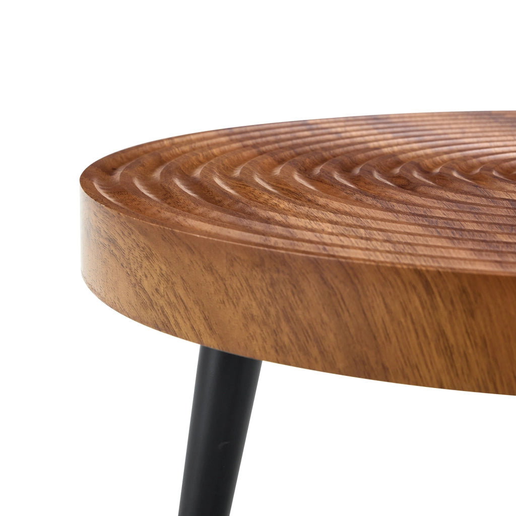Tavolino da caffè rotondo con piano in MDF da 5 cm; gambe in metallo nero regolabili; noce; Ø 60 cm