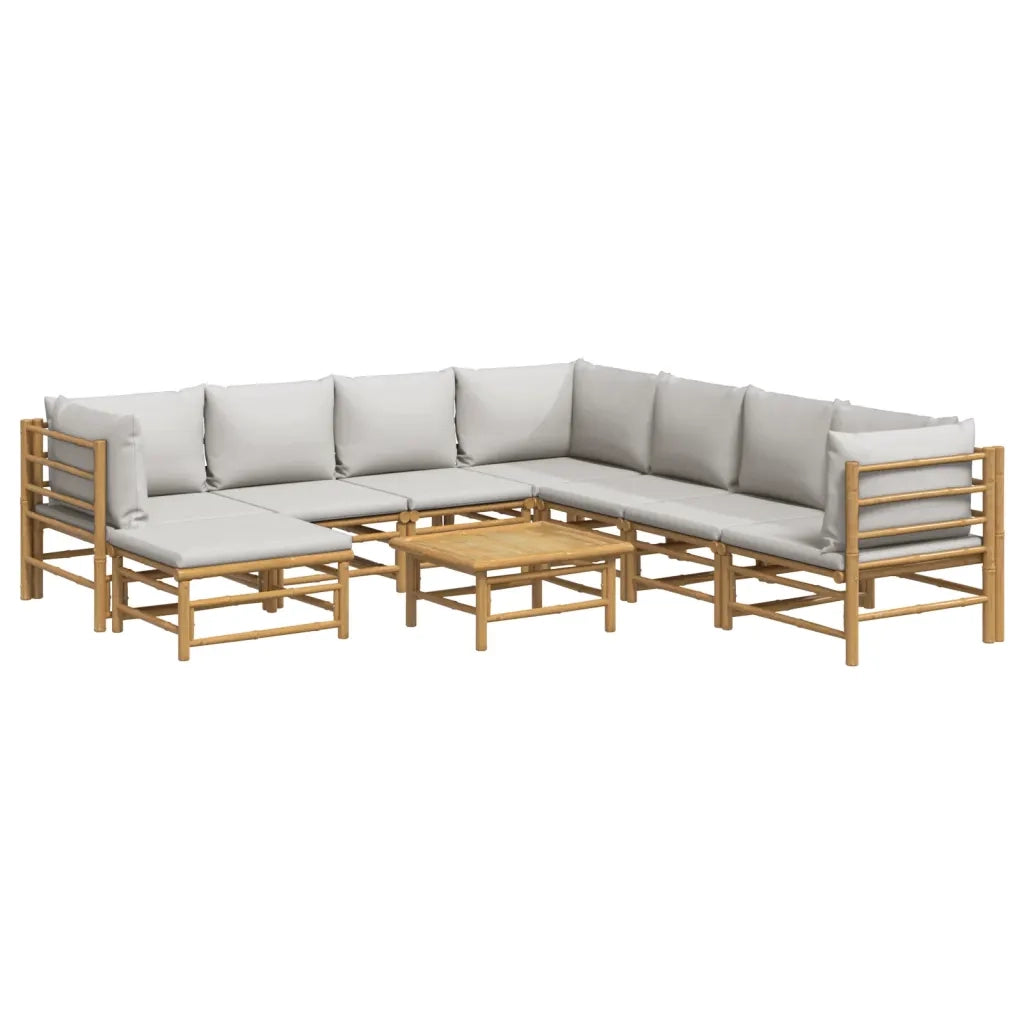 Set Salotto da Giardino 9pz con Cuscini Grigio Chiaro Bambù 3155100