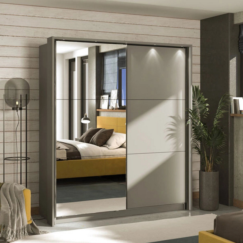 Armadio Camera da Letto Verzino, Guardaroba Grande 5 Ripiani, 179x210h cm Nero Antracite