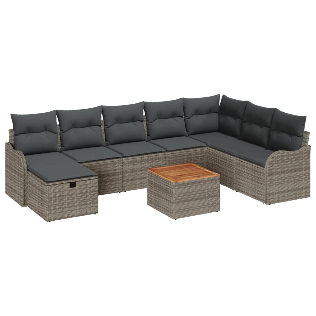 Set di Divani da Giardino 9 Pezzi con Cuscini Grigio Polyrattan