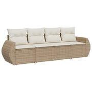 Set Divano da Giardino 4 pz | Set Salotto da Giardino con Cuscini Beige in Polyrattan