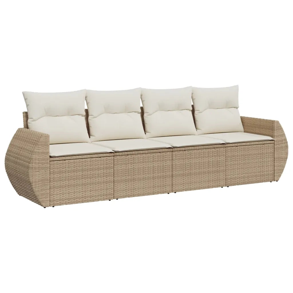 Set Divano da Giardino 4 pz | Set Salotto da Giardino con Cuscini Beige in Polyrattan