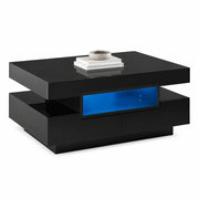 TAVOLINO DA CAFFÈ 80x50x36 cm Nero Lucido con LED e 4 Cassetti