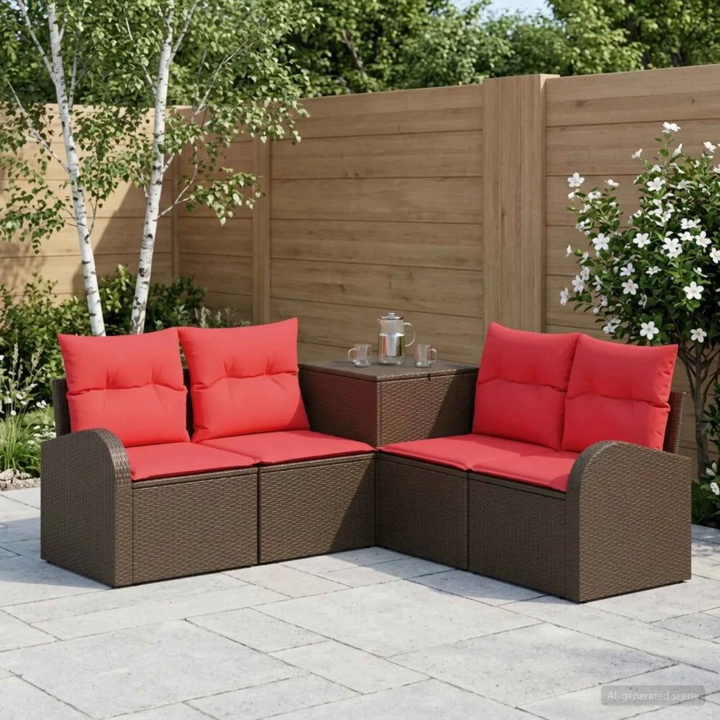 Set di divani 5 pz Marrone e Rosso Rattan sintetico e Acciaio 3447777