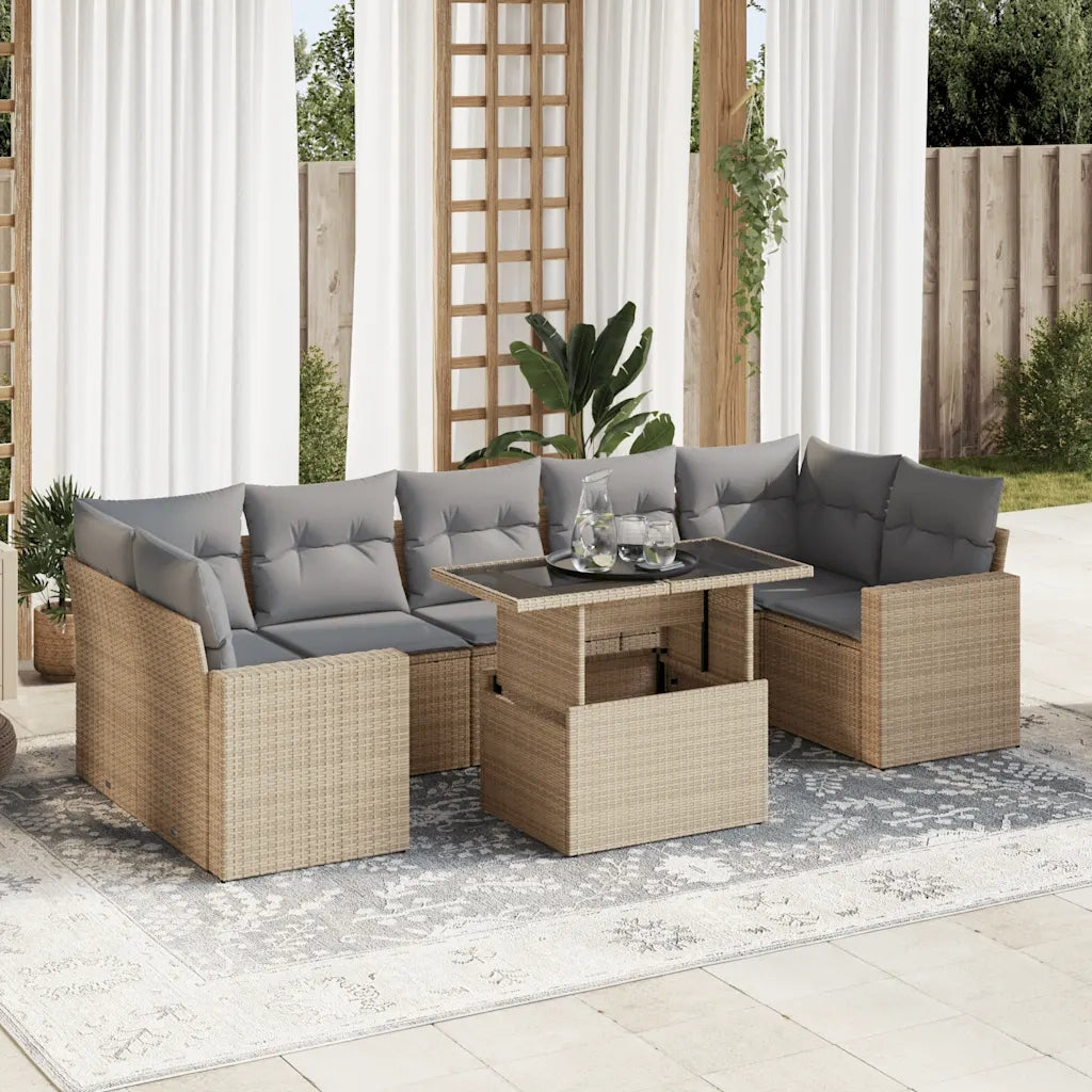 Set Divano da Giardino 8 pz con Cuscini Beige in Polyrattan 3326280