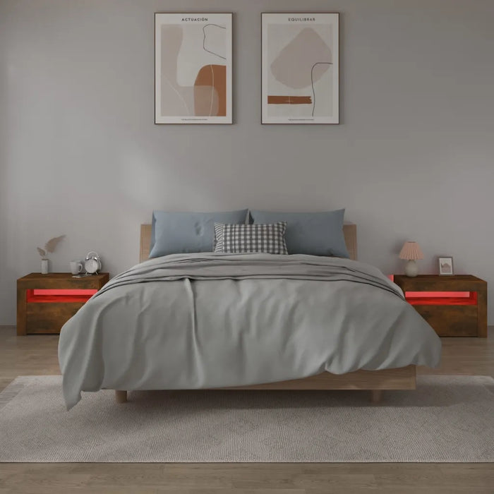 Comodini 2 pz con Luci LED Rovere Fumo 60x35x40 cm 3144972