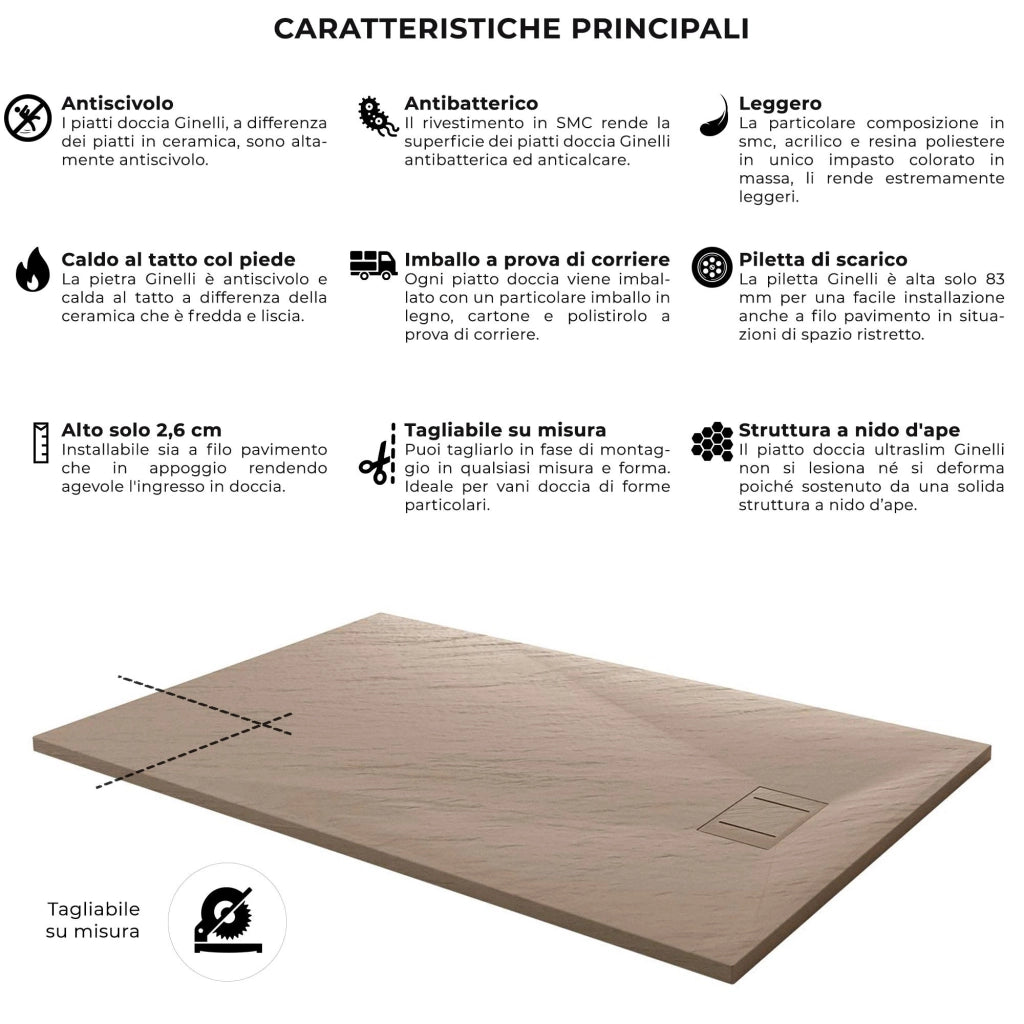 Piatto Doccia 70x170 cm Effetto Pietra Stone Tortora