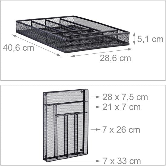 Organizzatore per posate grande con design a rete aperta - dimensioni L - 51 x 28 x 40 cm - robusto nero
