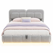 Letto Contenitore Letto Matrimoniale 140 x 200 cm con LED; stoccaggio idraulico in Velluto Grigio