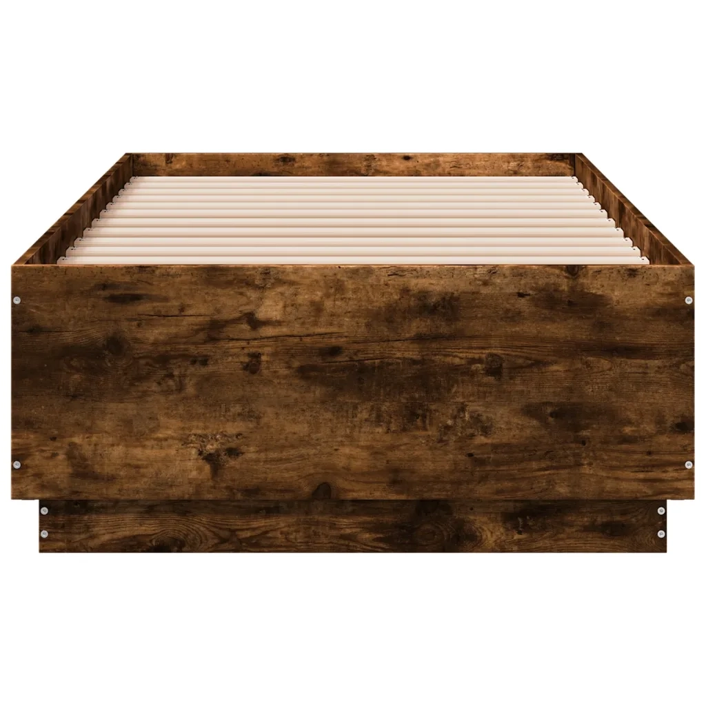 Letto singolo | Letto per adulti | Giroletto Luci LED Rovere Fumo 75x190 cm in Legno Multistrato