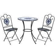 SET DA GIARDINO CON 2 SEDIE PIEGHEVOLI E 1 TAVOLINO A MOSAICO NERO