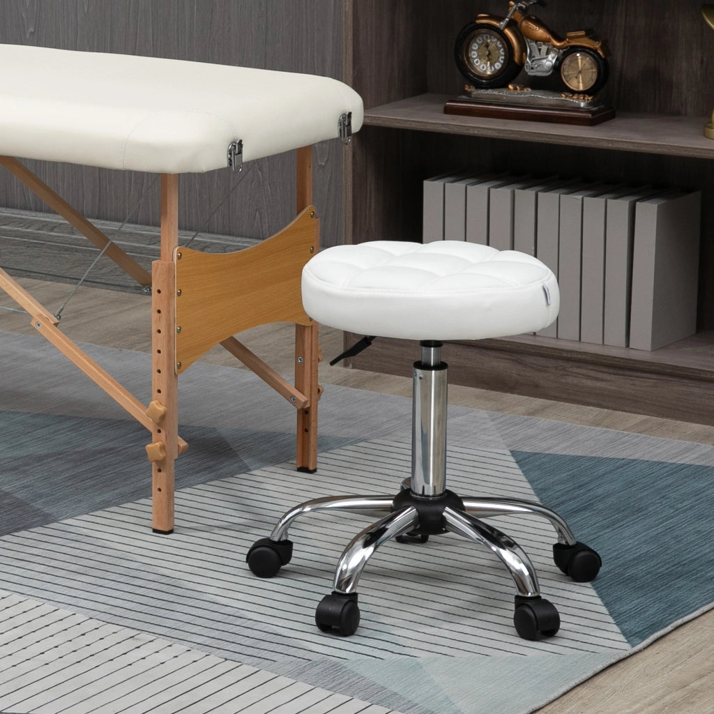 Sgabello Girevole con Ruote ¨C zephmum ¨C Altezza Regolabile, Rivestimento Similpelle, Bianco