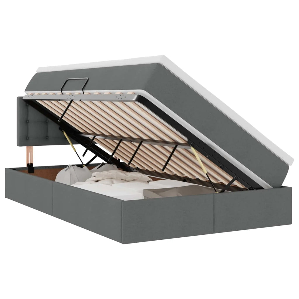 Letto con contenitore e LED Grigio scuro 120 x 200 cm Tessuto
