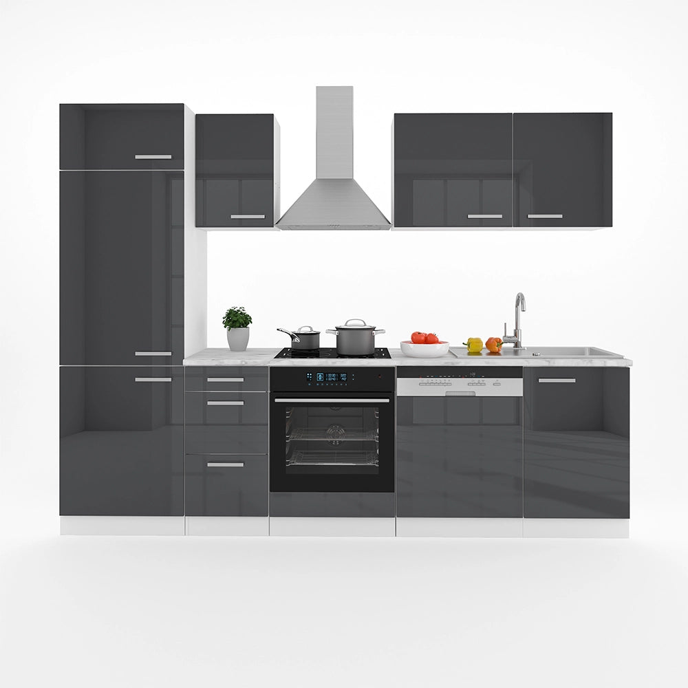 Vicco Cucina componibile Antracite lucido/bianco 270 cm senza piano di lavoro con striscia LED