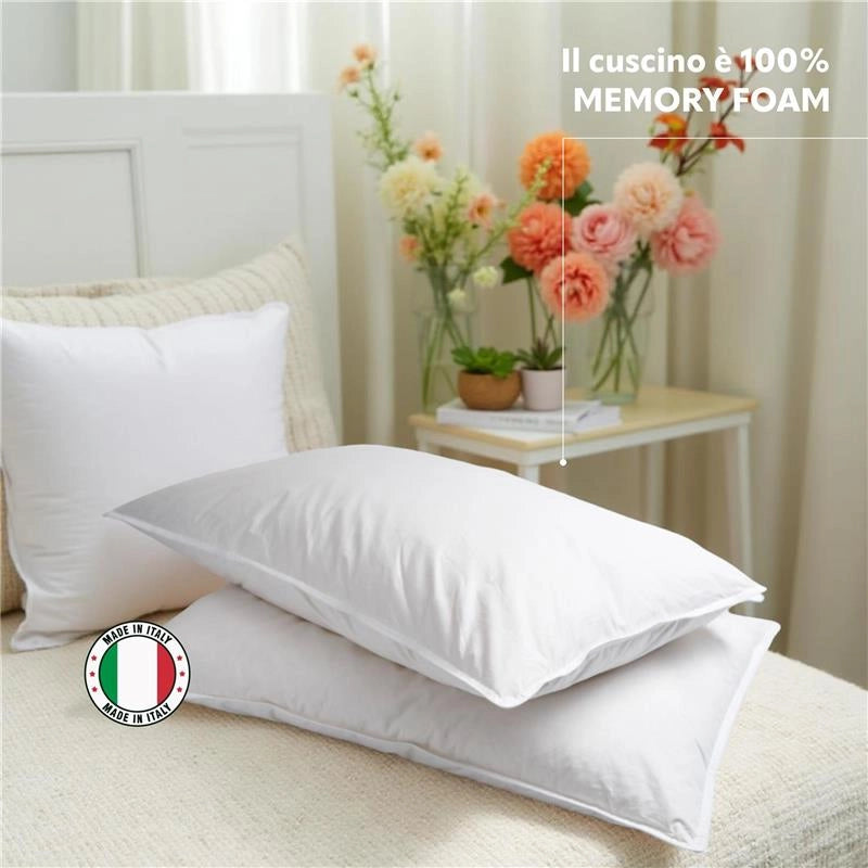 HYDRA VIVA COPPIA CUSCINI GUANCIALE MEMORY FOAM  WHITE 72 X 42 X H13 CON FEDERA 100% POLIESTERE