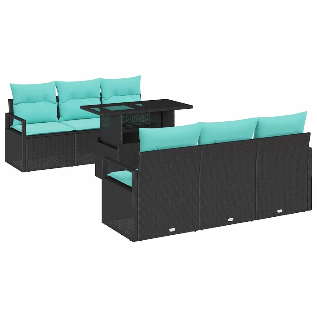 Set Divano da Giardino con cuscino 7 pcs Nero e Blu polyrattan