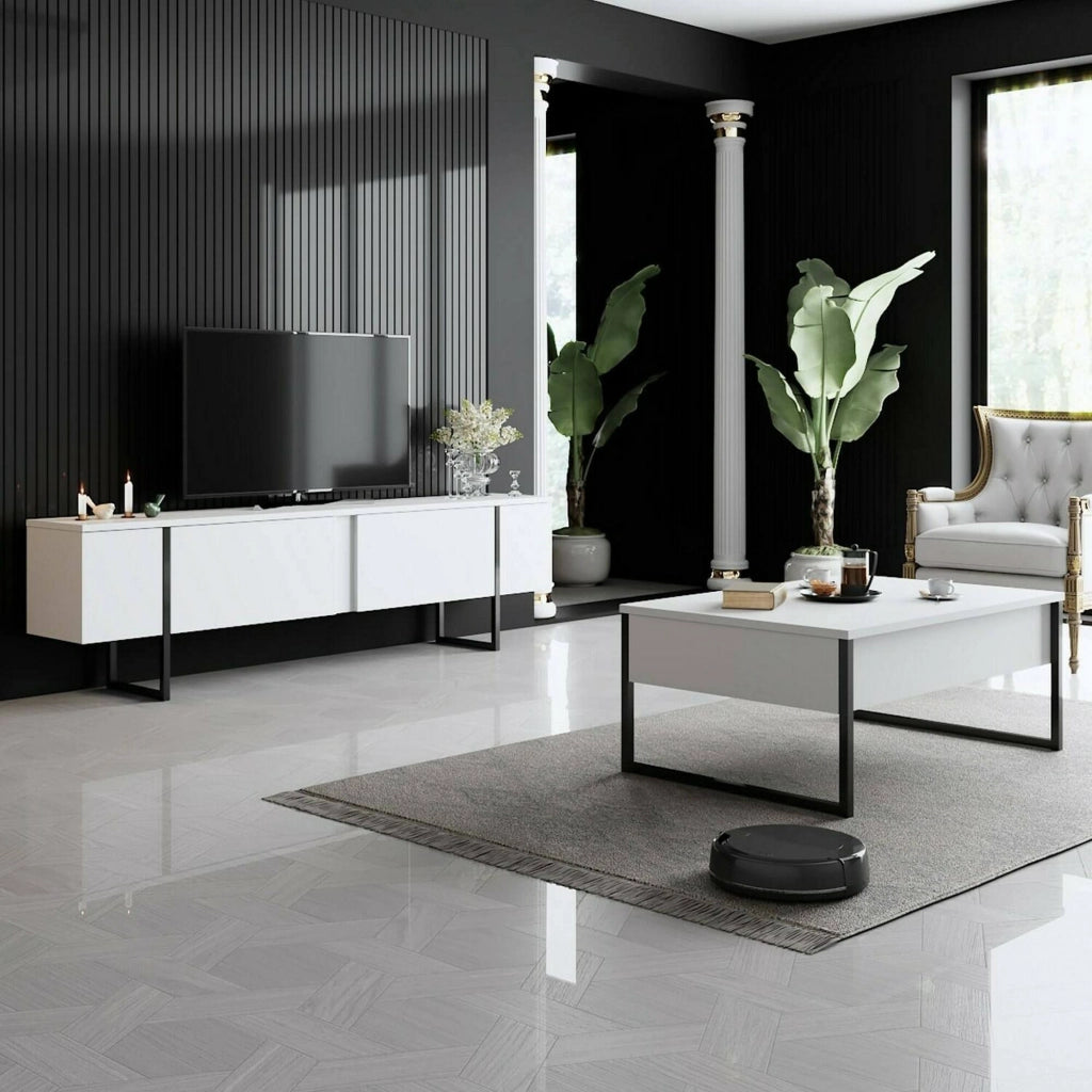 Mornasco, set Mobili da Soggiorno Modulabile, Bianco