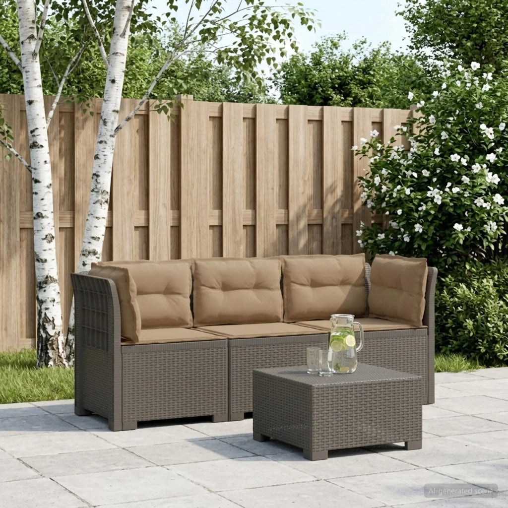Divano da giardino 3 posti con cuscini in look rattan PP 3443848