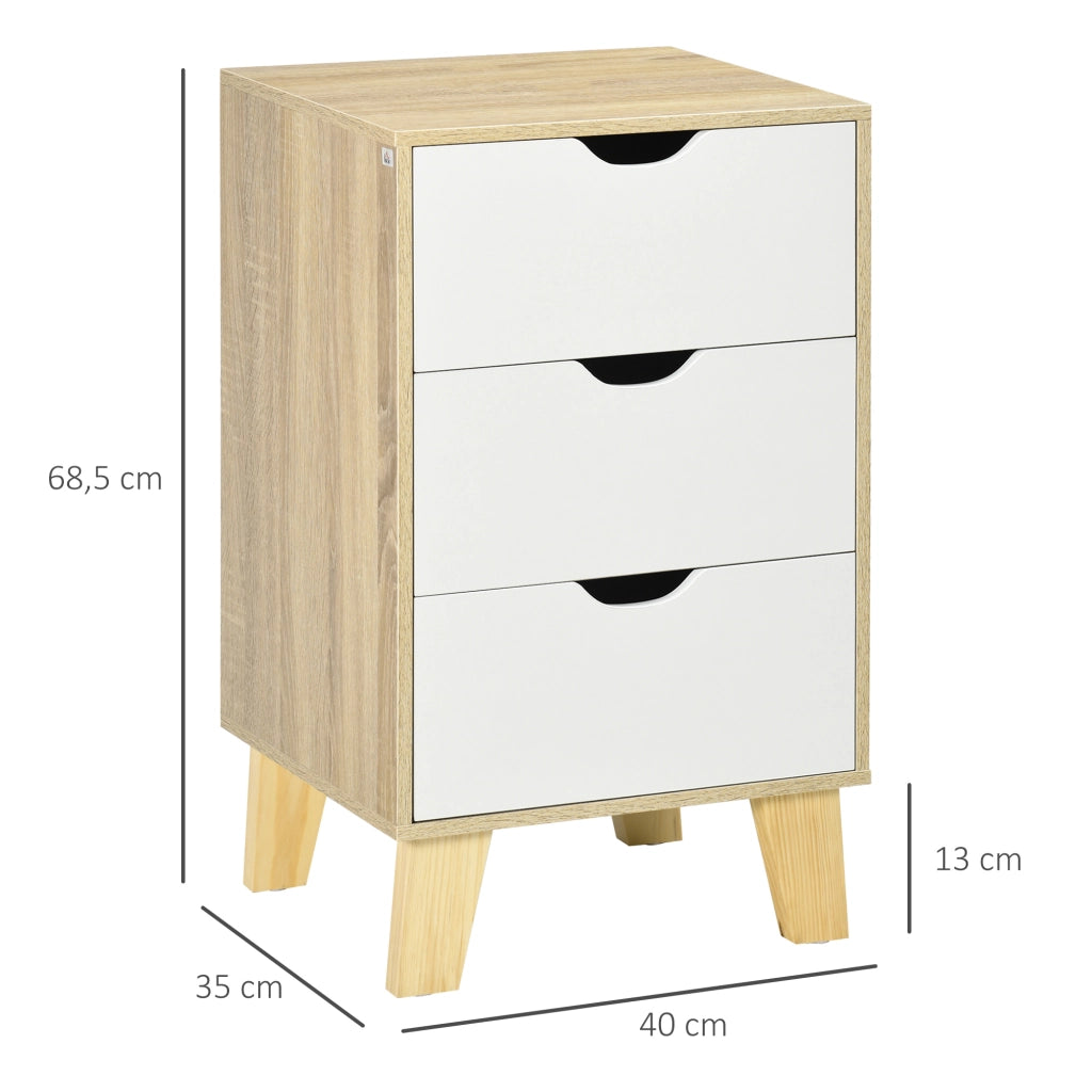 Cassettiera Moderna con 3 Cassetti ¨C zephmum ¨C 40x35x68,5 cm Legno Naturale