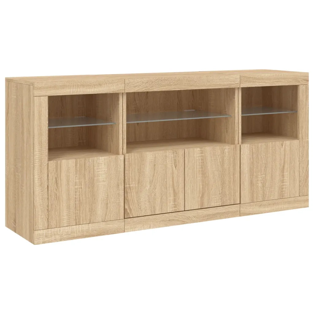 Credenza | Madia | Buffet da pranzo | Armadio da pranzo con Luci LED Rovere Sonoma 142,5x37x67 cm
