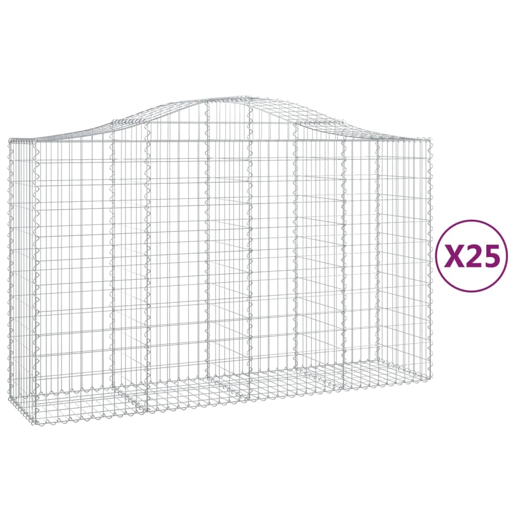 Cestini gabbioni recinzione a gabbia muro di contenimento ad arco 25 pezzi 200 x 50 x 120/140 cm ferro zincato argento 02_0040674