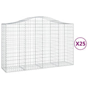Cestini gabbioni recinzione a gabbia muro di contenimento ad arco 25 pezzi 200 x 50 x 120/140 cm ferro zincato argento 02_0040674