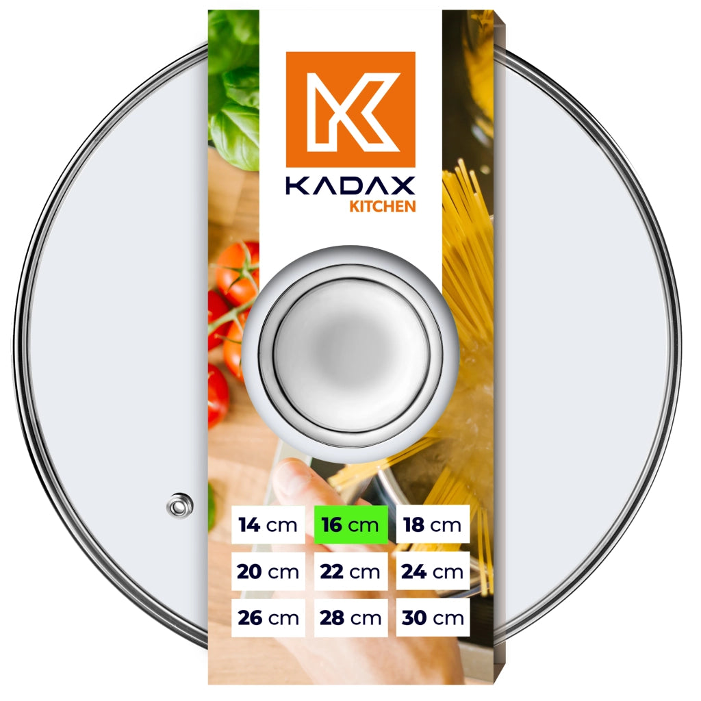 Coperchio in vetro KADAX da 16 cm, universale, resistente al calore, per pentole e padelle.