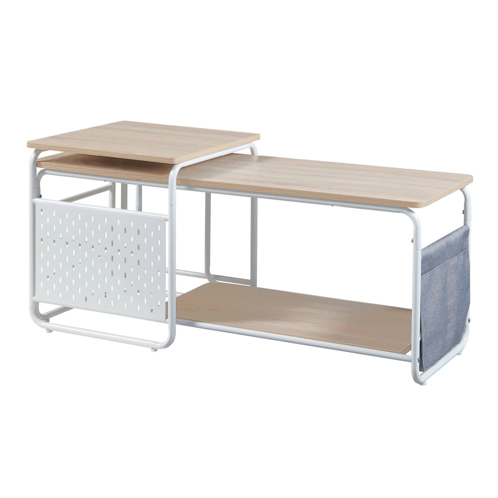 Set Dyrøy 2 in 1 Mobile TV e Tavolino Basso Sovrapponibile Bianco / Effetto Rovere [en.casa]