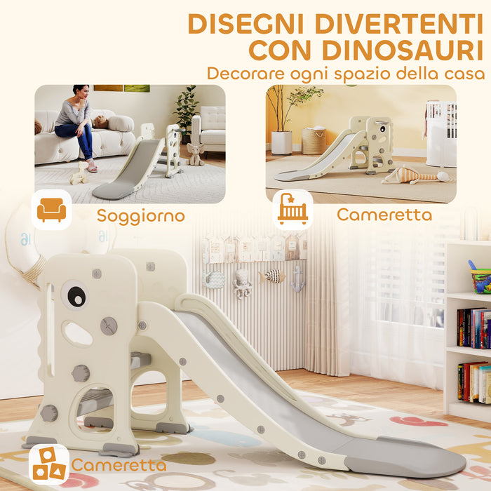 Scivolo per Bambini Pieghevole 146x52x65 cm con Canestro e Palla in PP e HDPE Grigio e Crema