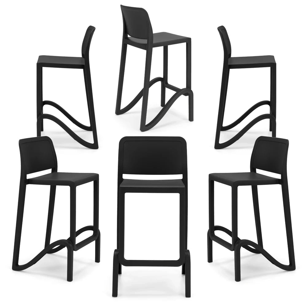 Set 6 sgabelli in polipropilene GIANO altezza seduta 65cm, impilabile, idrorepellente, resistente ai raggi UV, design moderno e innovativo, ideale per la cucina, la veranda o giardino colore Ghisa