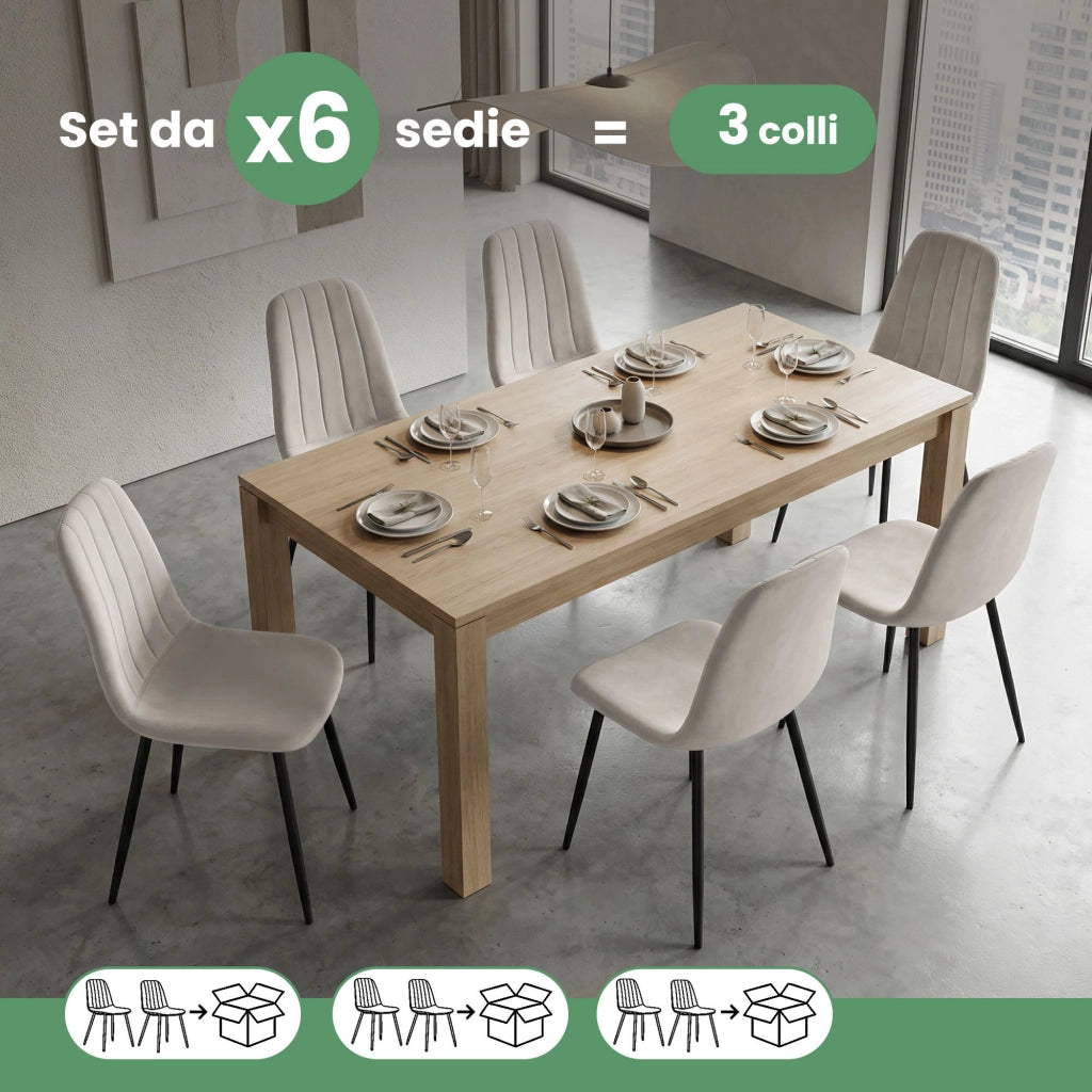 Set di 6 Sedie in velluto trapuntate LUMO Beige gambe nere