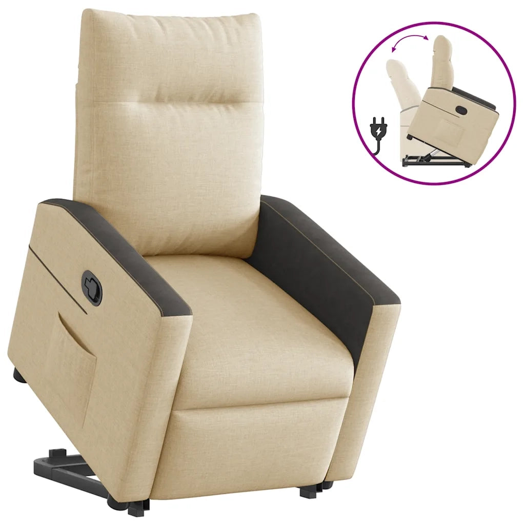 Poltrona | Sedia Relax Alzapersona Reclinabile Crema in Tessuto
