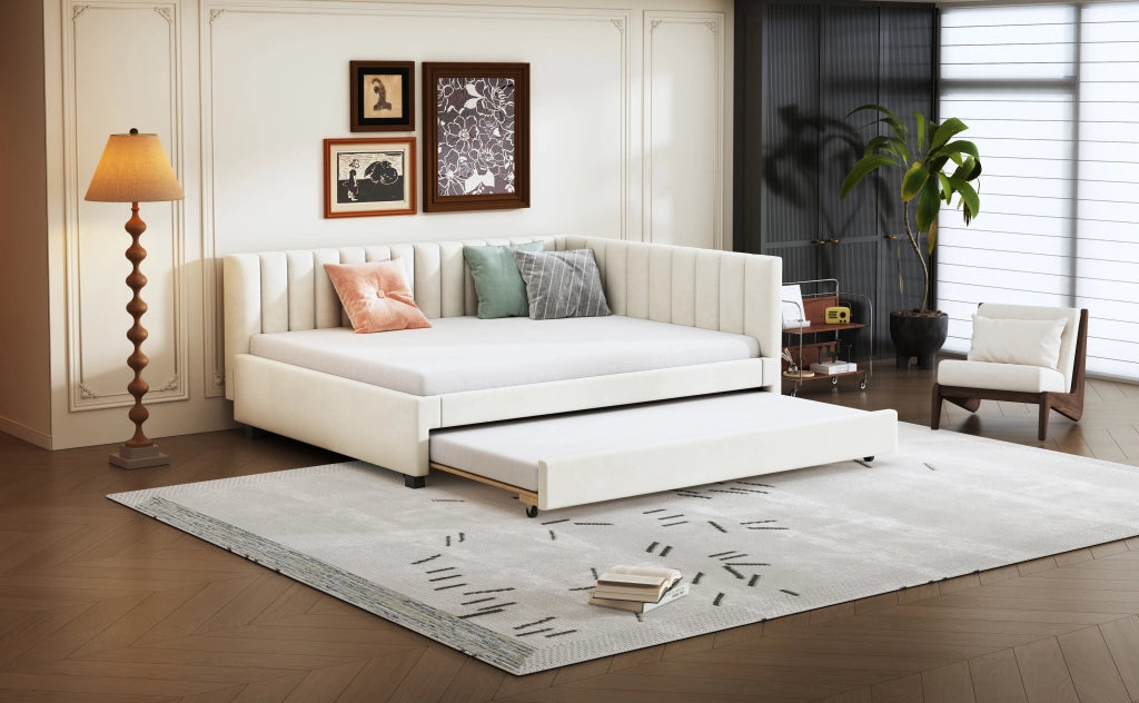 Letto poltrona estraibile in velluto beige 140x200 cm