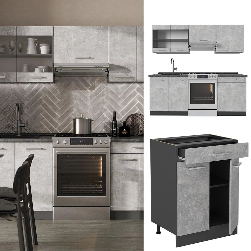 Cucina componibile R-Line Calcestruzzo/Antracite 200 cm, PL Antracite Vicco