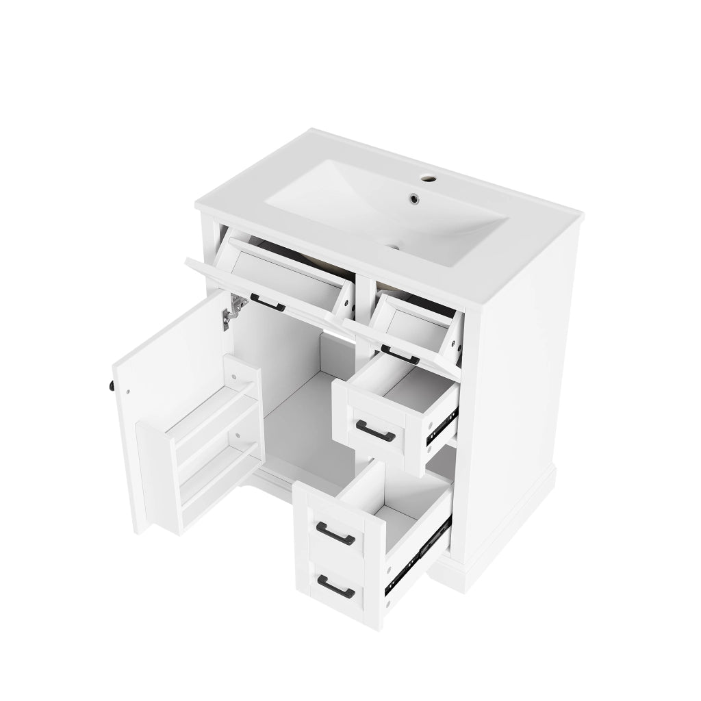 Mobile bagno a terra con lavabo; mobiletto bagno bianco 76x47x82 cm in MDF