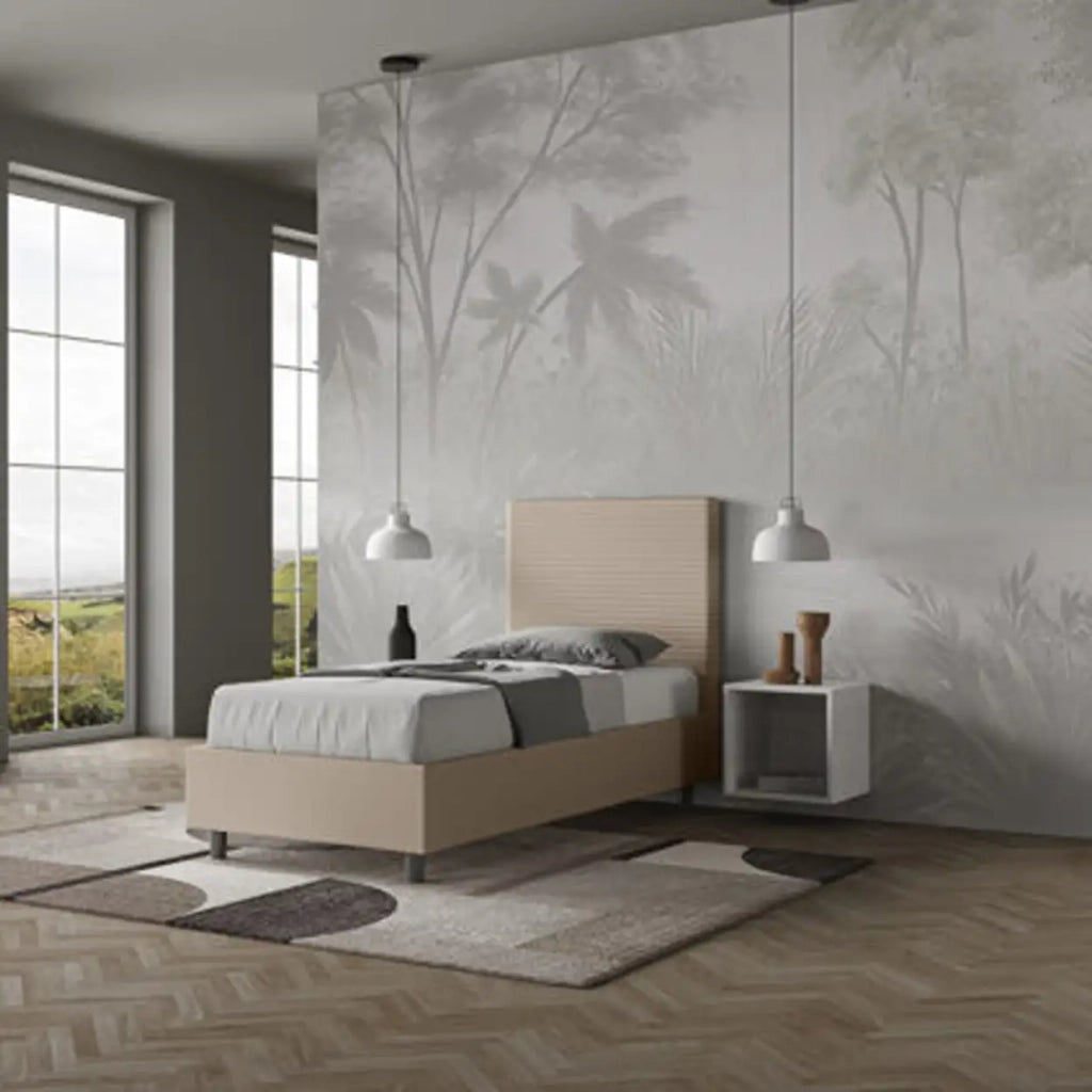 Letto singolo senza rete imbottito 90x200 similpelle tortora Focus