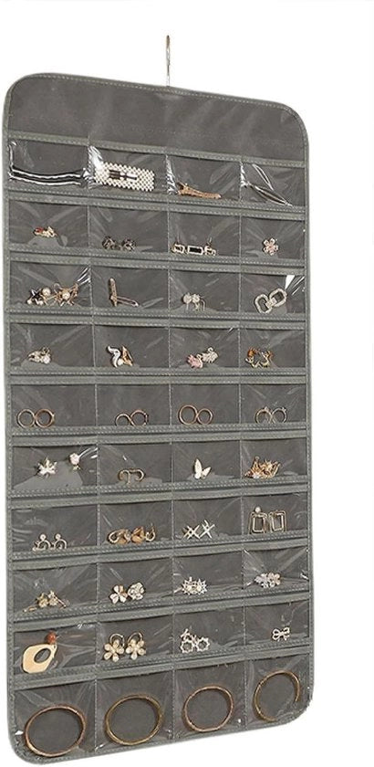 Organizzatore da parete per accessori con contenitore per orecchini e pendenti - Grigio