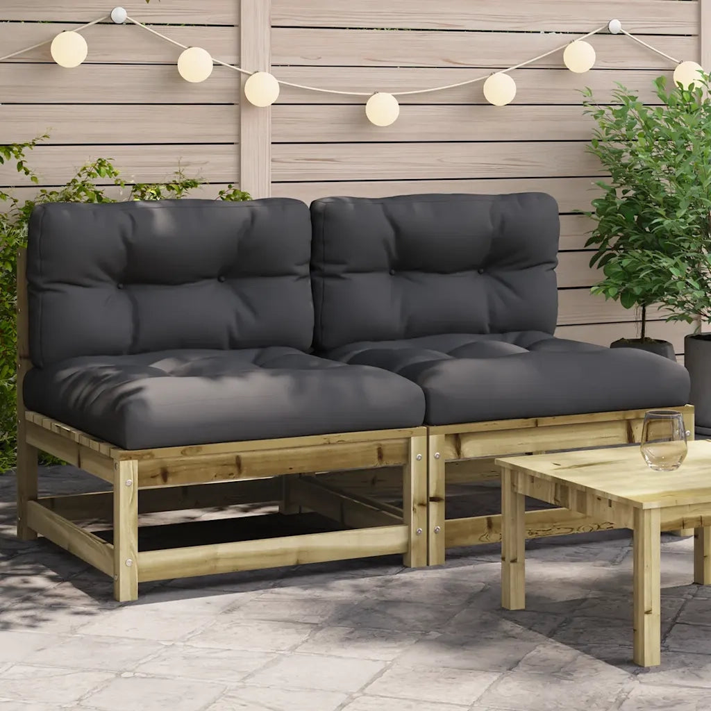 Divano da esterno-Divani Giardino Senza Braccioli con Cuscini 2pz Pino Impregnato 224256