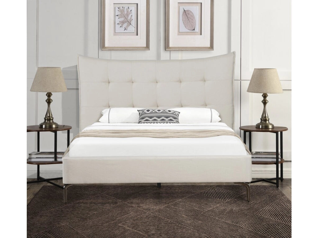 Letto matrimoniale in tessuto imbottito "Aspen" da 140 x 190 cm - Beige