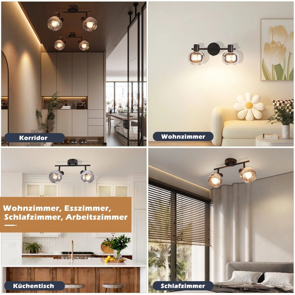 ZMH Faretto da soffitto vetro grigio fumé girevoli 350° retrò per soggiorno cucina corridoio