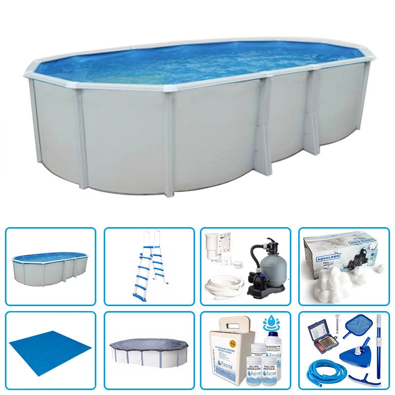 Piscina Fuori Terra Steelwhite Omega 640 Liner 0,6 Mm - 5,50 X 3,66 X H.1,32 M - Kit Pro