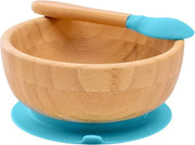 Piatti per bambini con morsetto - blu - con libro di ricette - tavola per bambini in bambù con supporto antiscivolo - con cucchiaio - set di piatti per bambini per imparare a mangiare - senza materiali plastici dannosi
