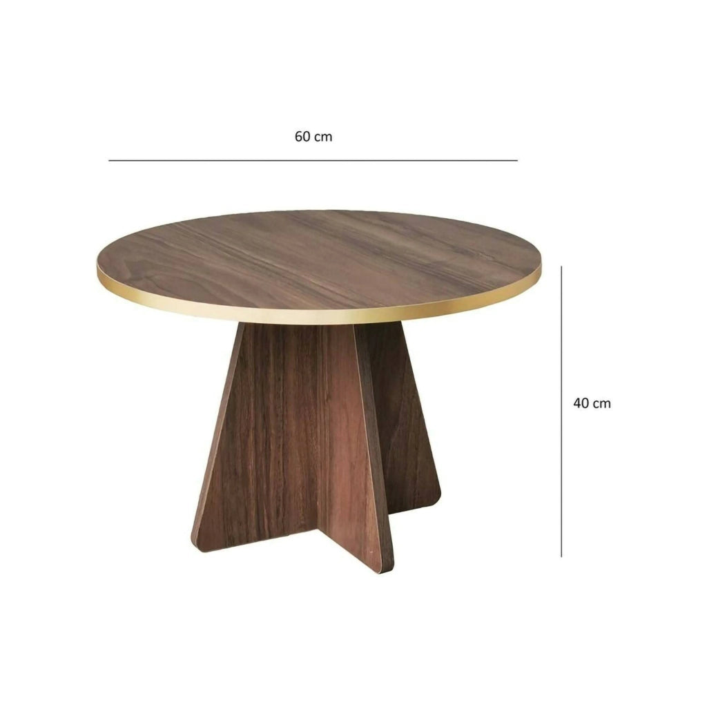 Tavolino da salotto Armanda, Tavolo basso da caffè, Portariviste per divano, Ripiano da soggiorno, 60x60h40 cm, Oro e Noce