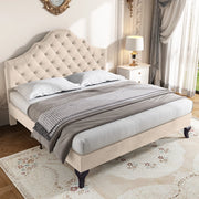 LETTO Imbottito 140x190 cm in Velluto Bianco Sporco con Testiera Regolabile